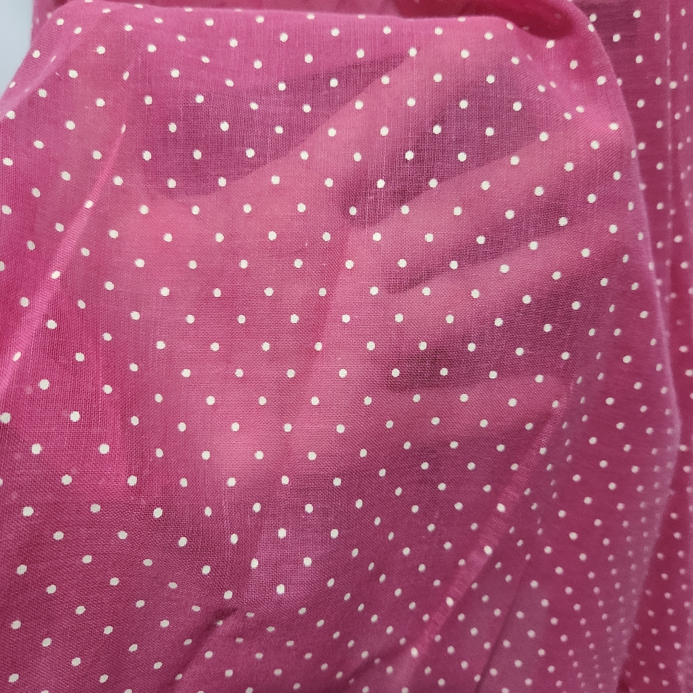 Vintage Montgomery Ward Pink Polka Dot Sheer Button Dress w Belt. Size 11. - Picture 8 of 13